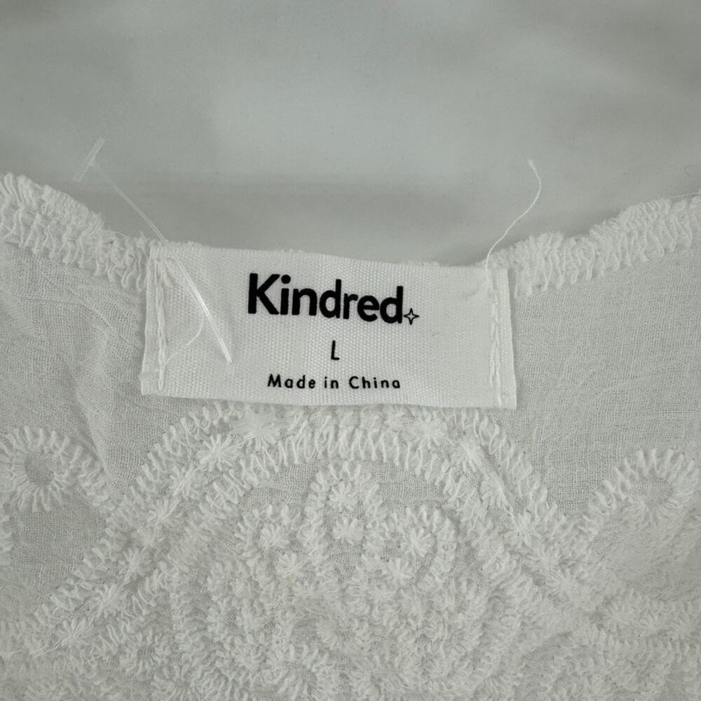 Kindred Boho Embroidered Kimono Coverup Sz L White Open Front Flutter Scallop - Picture 3 of 7